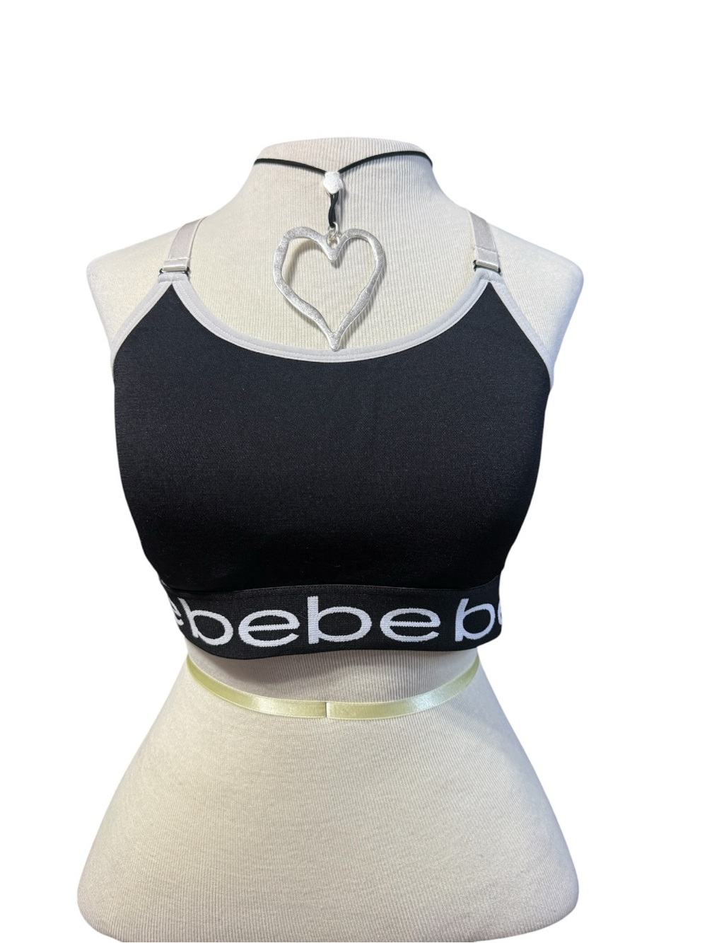 Y2K bebe Black Bralette with Gray Trim and Logo Band